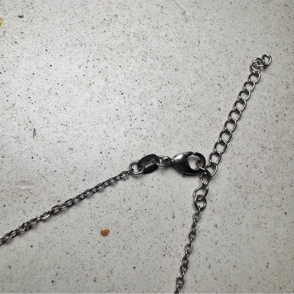 Silver Tone Purple Crystal Teardrop Pendant Necklace